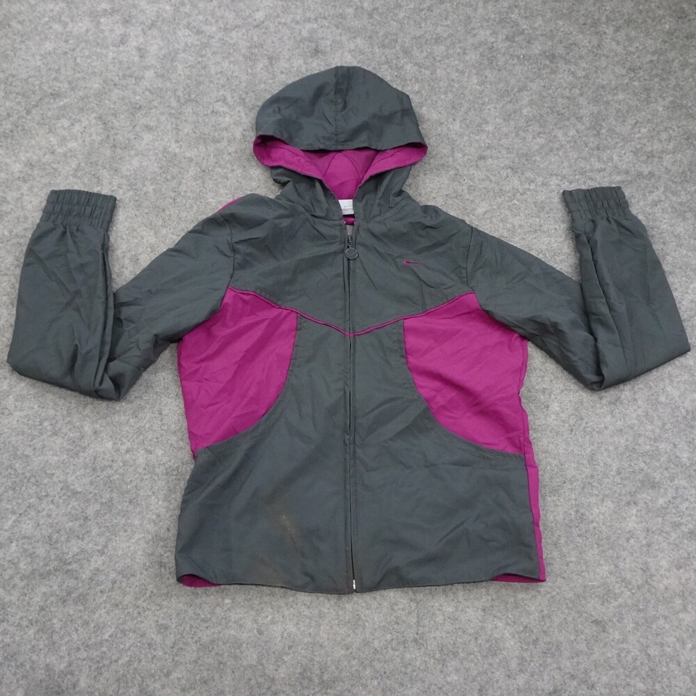 Vintage Nike Jacket Womens Small Windbreaker Hooded Gray Long Sleeve 2000s